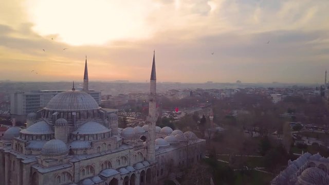 around sehzade mosque at sunset