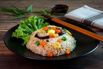 Vegetarian fried rice with five vegetable. Asian fried rice , Chinese /Japanese vegetarian food