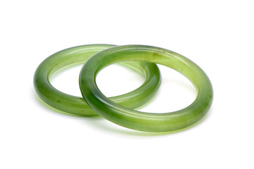 Jade : Beautiful green jade bracelet isolated on white background © Cheattha