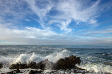 Crashing waves on the central California coast in winter
