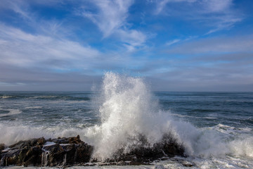 Crashing waves on the central California coast in winter