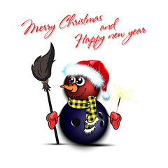 Snowman from bowling balls with sparklers