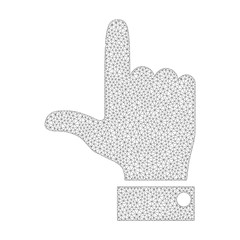 Mesh vector hand pointer up icon on a white background. Mesh wireframe gray hand pointer up image in low poly style with organized triangles, points and lines.