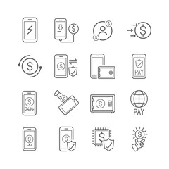 Digital finance icons set are convenient and secure. 30x30 pixel. vector illustration.