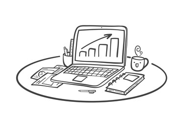 Doodle draw by hand the office desk is messy. Vector illustration.