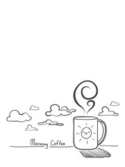 Drink coffee in the morning to make a refresh. Doodle draw by hand. Vector illustration.