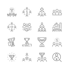 Icons of cooperation reward and search for people to join the team. 30x30 pixel. Vector illustration.