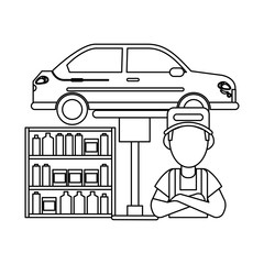 Car mechanic concept in black and white