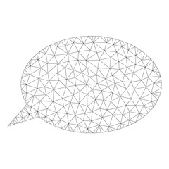 Polygonal vector message cloud icon on a white background. Mesh carcass grey message cloud image in low poly style with structured triangles, points and lines.