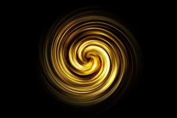 Abstract spiral tunnel with gold smoke on black background
