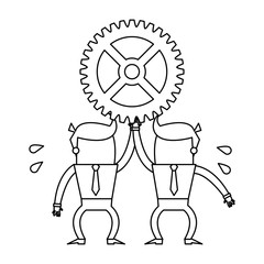 Business teamwork cartoon in black and white