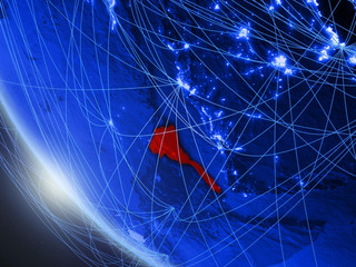 Eritrea on blue digital planet Earth from space with network. Concept of international communication, technology and travel.