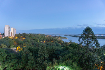 Naklejka premium Aerial view of Parana City and the River Parana in the sunrise