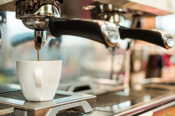 black coffee morning on coffee maker