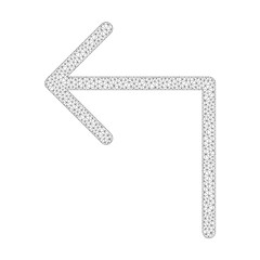 Polygonal vector turn left icon on a white background. Polygonal carcass grey turn left image in low poly style with structured triangles, dots and lines.