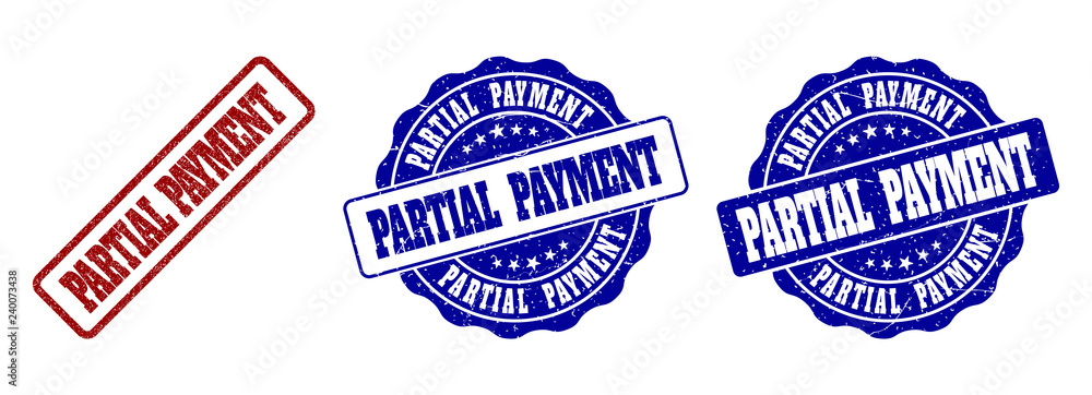 Poster partial payment grunge stamp seals in red and blue colors. vector partial payment labels with grunge