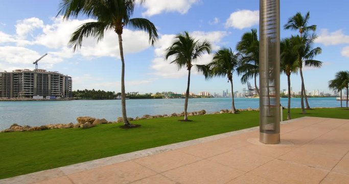 South Pointe Park Miami park landscape gimbal motion video gorund angle
