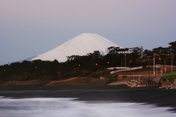 Fototapeta na wymiar Mt.Fuji seen from Japan Kanagawa Shonan Coast Beach