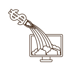 computer screen with dollar rocket isolated icon