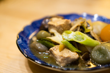 Imoni in a dish (Imoni is a type of taro and meat soup eaten traditionally in the autumn in the Northeast region of Japan)
