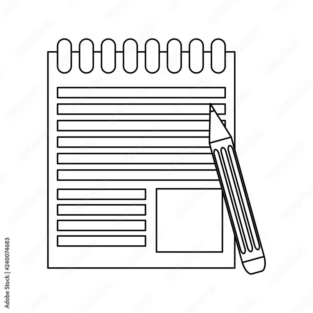 Poster Notepad and pencil in black and white