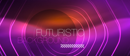 Neon glowing wave, magic energy and light motion background. Vector wallpaper template