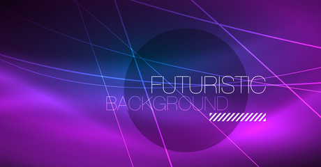 Neon glowing magic background, neon banner, night sky wallpaper. Magic light effect. Christmas abstract pattern.