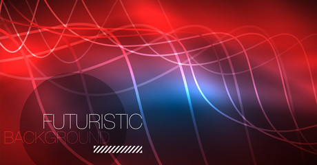 Glowing abstract wave on dark, shiny motion, Christmas and New Year magic space light. Techno abstract background