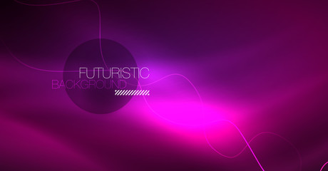Abstract shiny glowinng color wave design element on dark background - science or technology concept