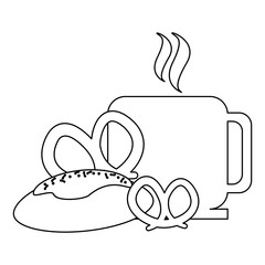 coffee mug and croissant bread in black and white