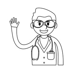 Doctor greeting cartoon in black and white