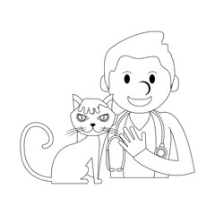 Veterinary with pet in black and white