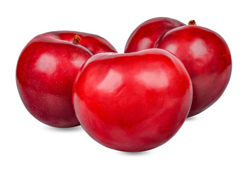 Red plum isolated on white clipping path
