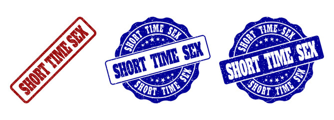 Obraz premium SHORT TIME SEX grunge stamp seals in red and blue colors. Vector SHORT TIME SEX imprints with grunge surface. Graphic elements are rounded rectangles, rosettes, circles and text captions.