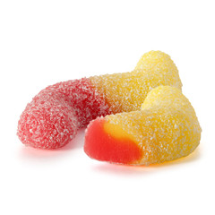 Fruit gummy candy on white background. Jelly Bean