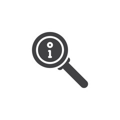 Info search vector icon. filled flat sign for mobile concept and web design. Information search with magnifier simple solid icon. Symbol, logo illustration. Pixel perfect vector graphics