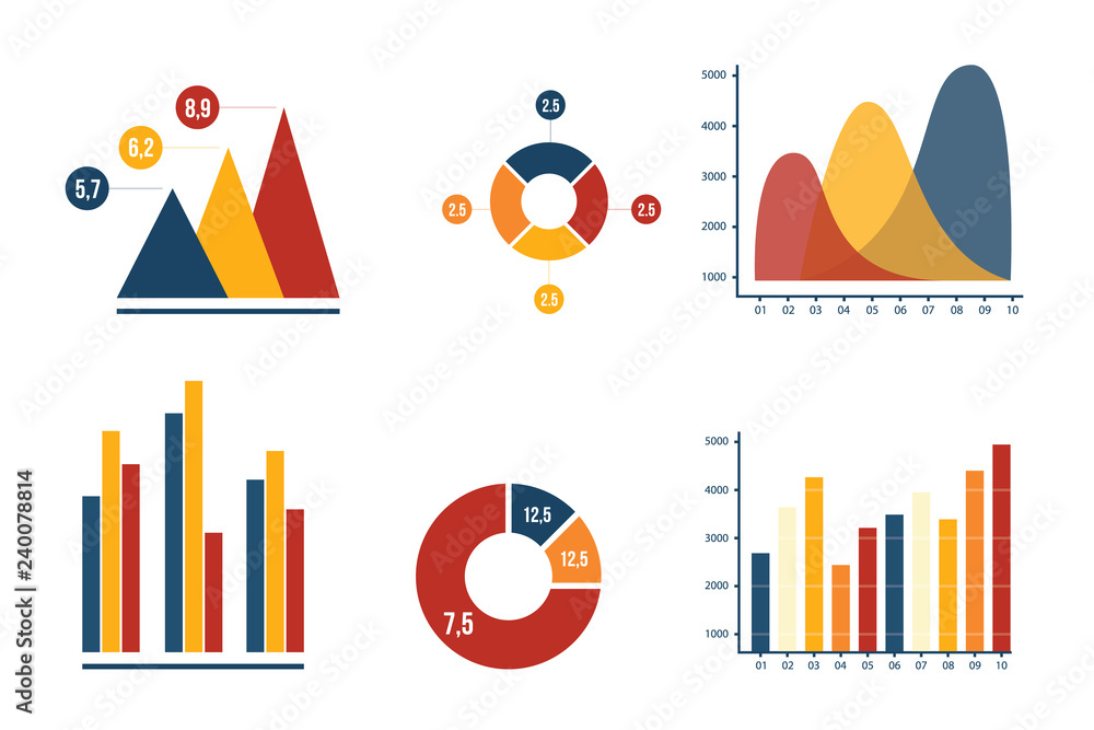 Poster graph and pie chart business marketing with harmony color collection vector