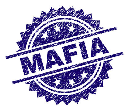 MAFIA stamp seal watermark with distress style. Blue vector rubber print of MAFIA title with grunge texture.