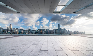 Panoramic skyline and modern business office buildings with empty road,empty concrete square floor
