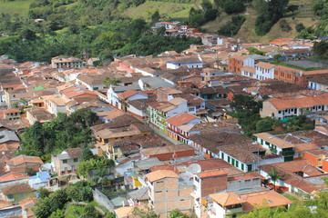 Fototapeta na wymiar Panorámica del casco urbano. Jericó, Antioquia, Colombia