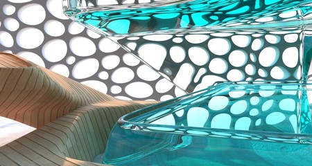 Obraz premium Empty dark abstract concrete and wood smooth interior. Architectural background. 3D illustration and rendering