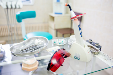 Fototapeta na wymiar dental instruments and tools in an office