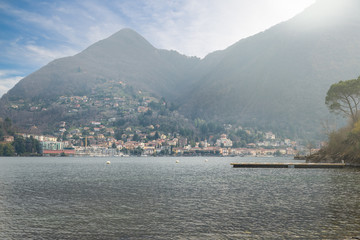 Big Italian lake. Lake Maggiore and the tourist resort of Laveno