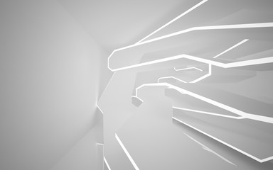 Abstract white interior of the future, with neon lighting. 3D illustration and rendering