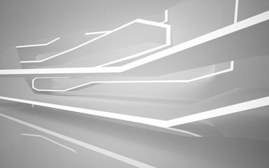 Abstract white interior of the future, with neon lighting. 3D illustration and rendering