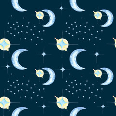 seamless pattern with moon and stars