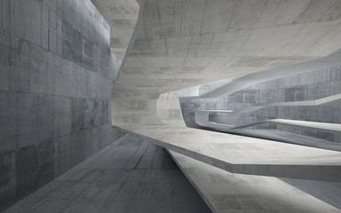 Abstract interior of glass and concrete. Architectural background. 3D illustration and rendering 