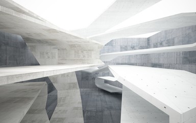 Abstract interior of glass and concrete. Architectural background. 3D illustration and rendering 