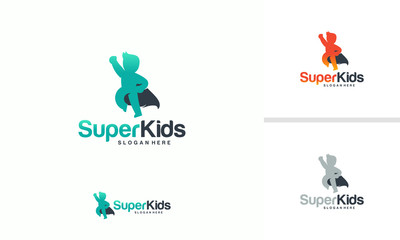 Kids Playing logo designs concept vector, Super Kids logo template, Superhero Children icon template