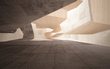 Abstract interior of  brown concrete and wood. Architectural background. 3D illustration and rendering 